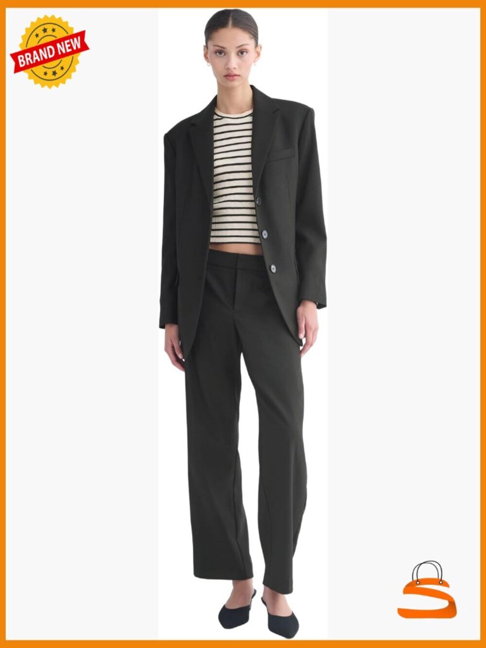 Stretch Wool Blend Floor-Length Straight-Leg Trouser Slacks